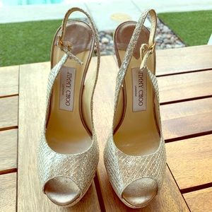 Jimmy Choo Vita Glitter Fabric Champagne 37